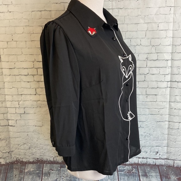 Modcloth/Royal Monk - Foxy As You Wanna Be Button-up Blouse XL Pin-up Goth Retro - Picture 10 of 16